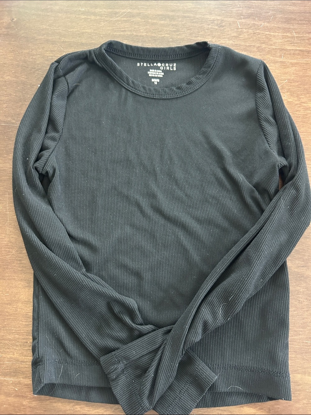 Stella & Cruz Girls' Black Ribbed Long Sleeve Top